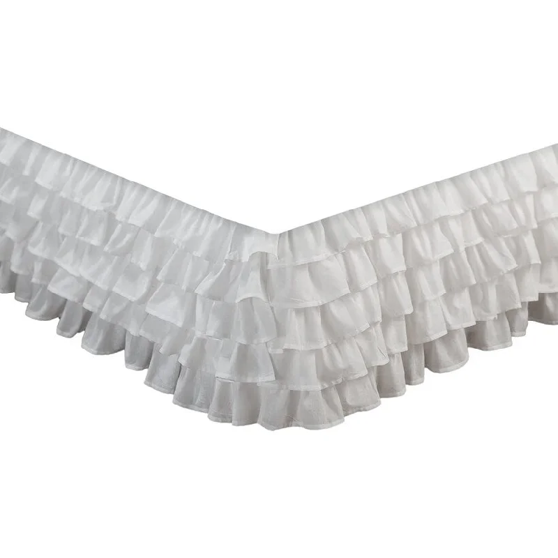 Extra Discount Benue Fabric Multi Layered Ruffle Full Bed Skirt with Split Corners, White