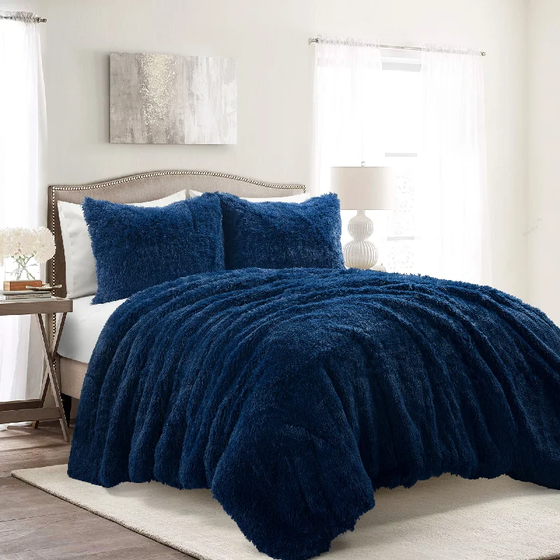 Your Weekend, Your Savings Lush Décor Emma Faux Fur Oversized Comforter Navy 3Pc Set Full/Queen Your Weekend, Your Savings Lush Décor Emma Faux Fur Oversized Comforter Navy 3Pc Set Full/Queen