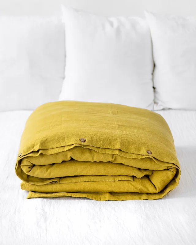 Don't Wait Moss yellow linen duvet cover