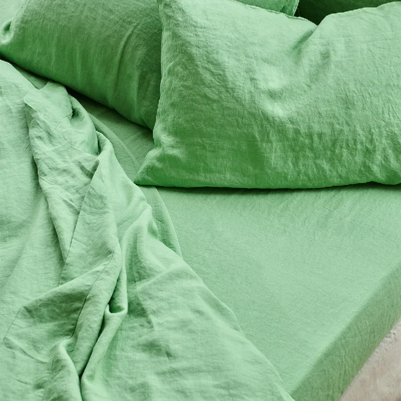 Shop and Save Ocean Green 100% Linen Fitted Sheet