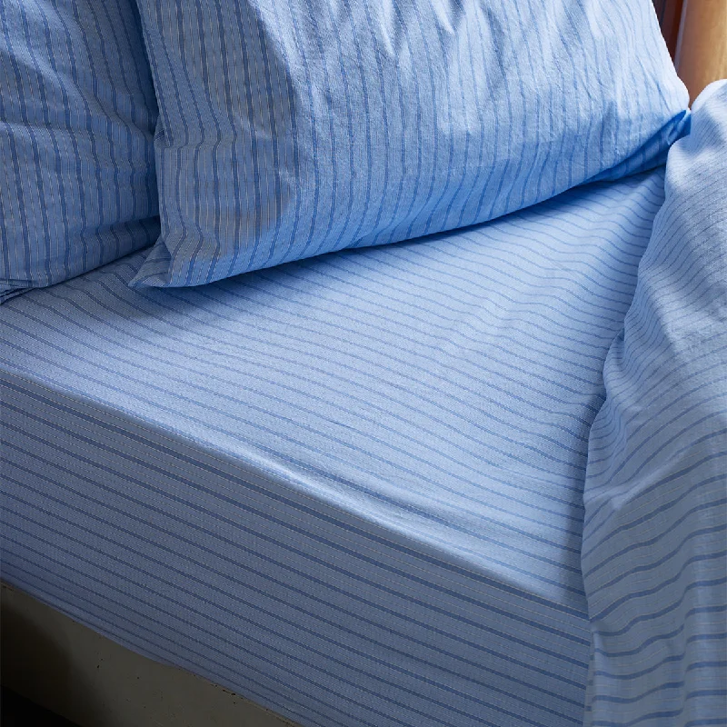 Price Slash Pale Blue Favourite Shirt Stripe Cotton Fitted Sheet