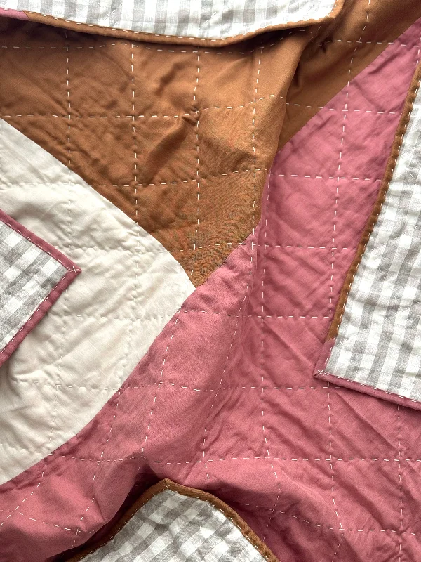 Weekend Deals That Excite Hand Quilted Quilt 7- Neopolitan Ice cream quilt cot/ baby size (linen cotton blend)